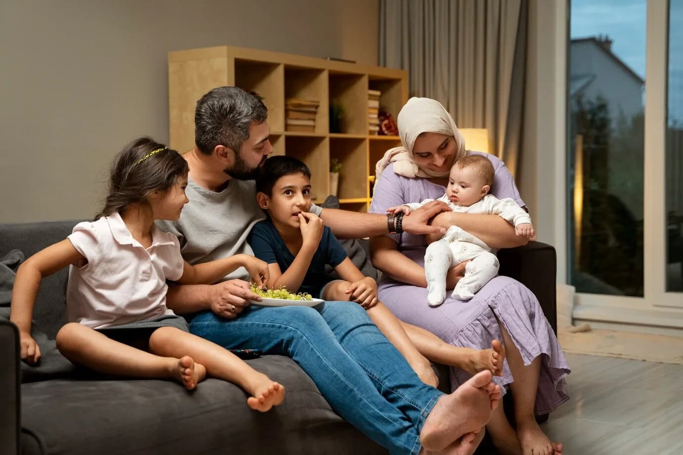 Muslim family spending time together at home